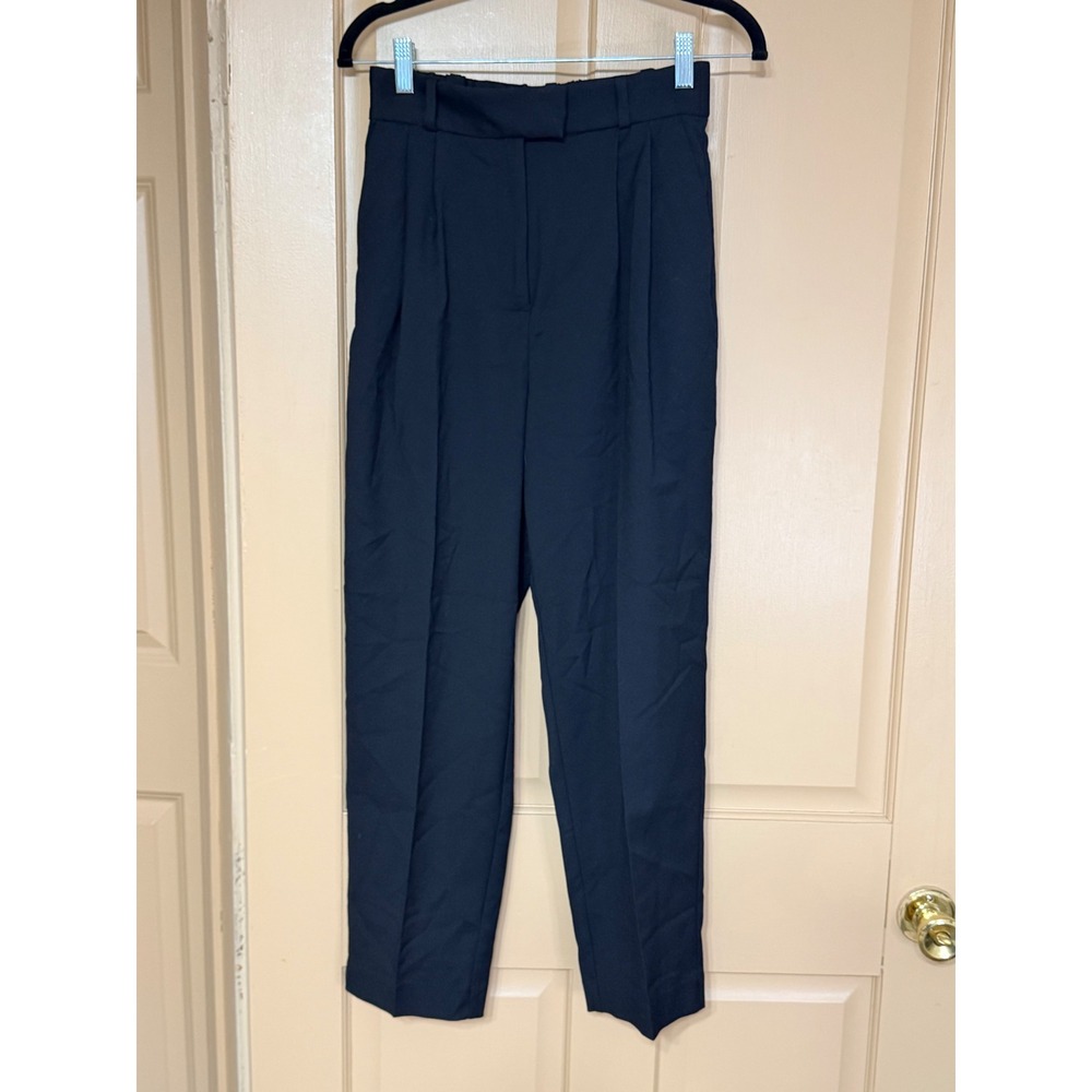 HM Womens High Waisted Pleated Tapered Dress Pants Black Size 4 NWT